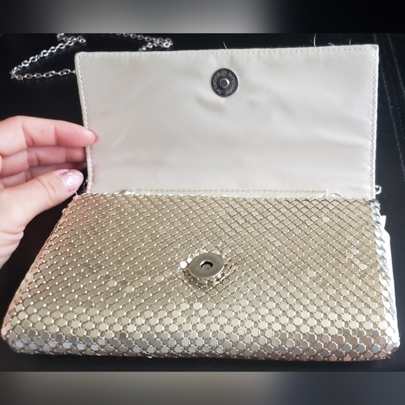 Jessica McClintock Vintage 90's Gunne Sax Silver Metal Mesh Clutch Crossbody - Picture 6 of 9